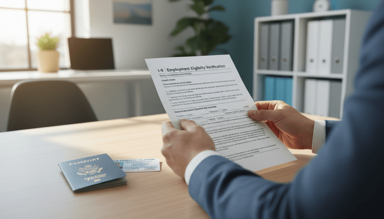 I-9 employment verification form with identity documents